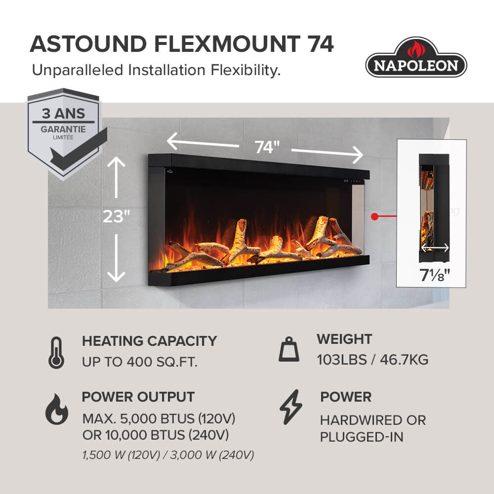 Astound 74 FlexMount Electric Fireplace